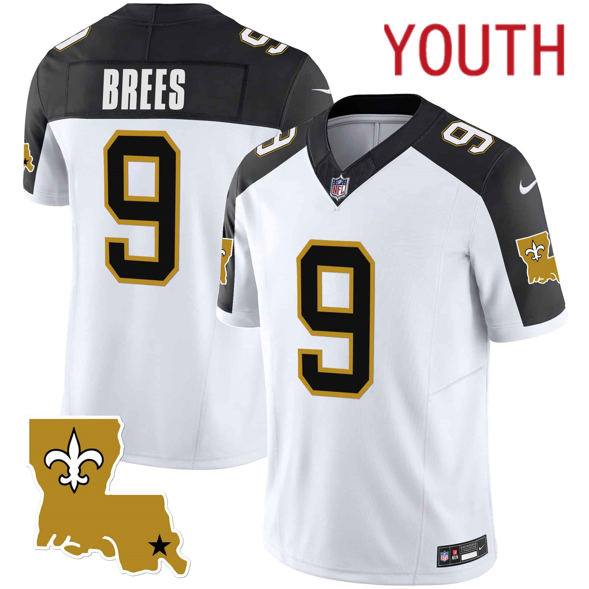 Youth New Orleans Saints #9 Brees White 2024 Nike 1987 Legacy Vapor Limited NFL Jersey style 1